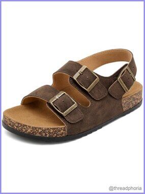 Cork Footbed Sandals with Back Strap Double Buckle Adjustable Leather Slingback